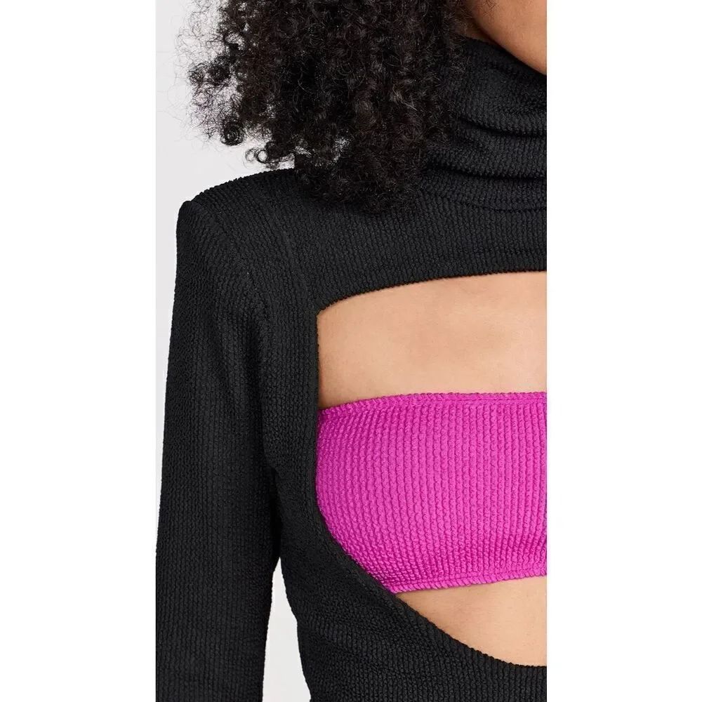 Bruceglen Jet Fonda Bandeau Dress In Black & Fushia Nwt Size Medium — image 5 of 8